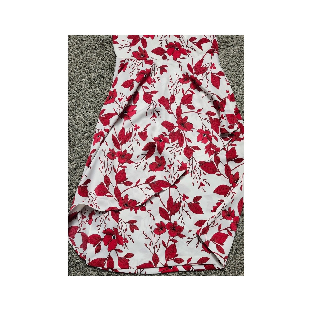 Banana Republic Red Floral White Faux Wrap Asymmetrical Tulip Midi Dress Size 6 - Picture 2 of 4